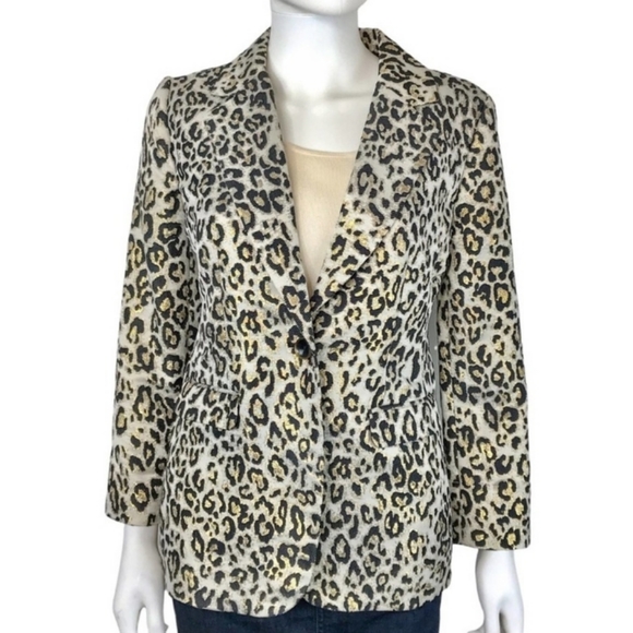 CHICO'S ANIMAL PRINT WITH METALLIC GOLD THREAD BLAZER, SZ 3 - Picture 6 of 8